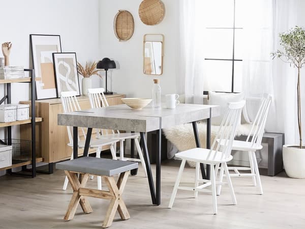 Spisebord Betongeffekt MDF Topp Svart 150 x 90 cm Rektangulær Industriell Stil