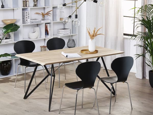 Spisebord Lyst tre Svart metall 160 x 90 cm 4 personer Industriell stil Kjøkken Spisestue