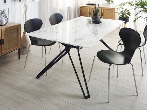 Spisebord Marmoreffekt Finér Svart Metallben Herdet Glassplate Rektangulær 160 x 90 cm Moderne Design
