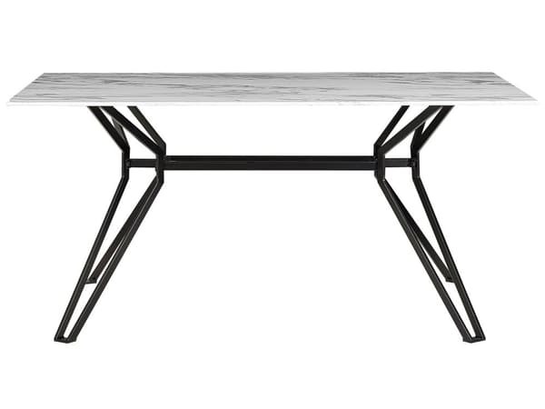 Spisebord Marmoreffekt Finér Svart Metallben Herdet Glassplate Rektangulær 160 x 90 cm Moderne Design