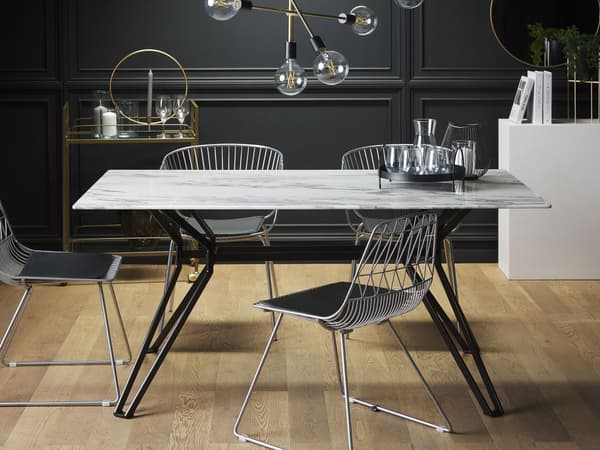 Spisebord Marmoreffekt Finér Svart Metallben Herdet Glassplate Rektangulær 160 x 90 cm Moderne Design