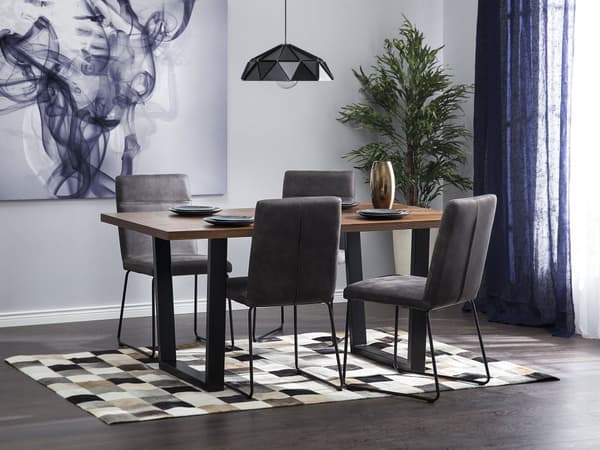 Spisebord Mørkt Treplate Svart Metall Sledeben 160 x 90 cm Industrielt Moderne