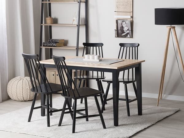 Spisebord Bordplate i lyst tre Svarte ben 74 x 120 x 75 cm 4 personer Klassisk stil Bord Kjøkken Spisestue