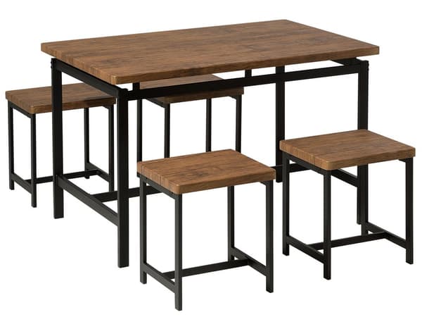 Spisesett Mørkt tre Svart Metall MDF 120 x 75 cm Rektangulær form 1 spisebord 4 krakker Moderne design Spisegruppe