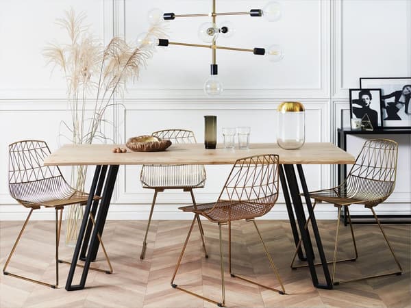Spisebord i Lyst Tre Svart Metallben Rektangulært 180 x 90 cm Industriell Stil