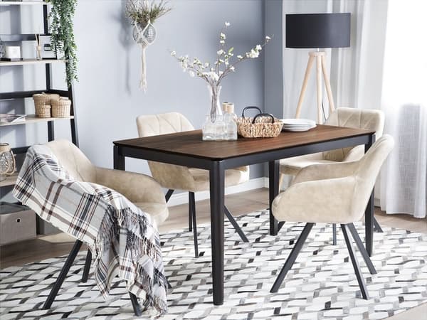 Spisebord Mørkt tre Svart metall 135 x 80 cm 4 personer Industriell stil Moderne Spisestue Kjøkken