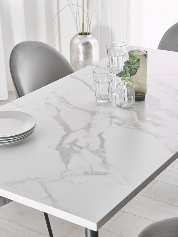 Spisebord Hvit marmorplate Svarte metallben Rektangulært 160 x 80 cm for 6 personer Moderne glamourstil