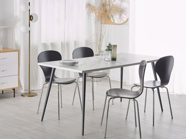 Spisebord Hvit marmorplate Svarte metallben Rektangulært 160 x 80 cm for 6 personer Moderne glamourstil