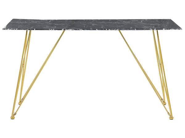 Spisebord Marmoreffekt Svart med Topplate Herdet Gullglass Metallben 140 x 80 cm Glam Stue