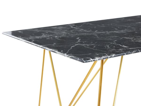 Spisebord Marmoreffekt Svart med Topplate Herdet Gullglass Metallben 140 x 80 cm Glam Stue