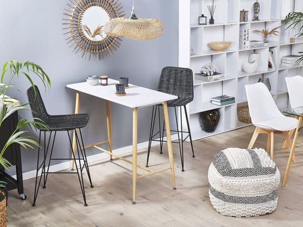 Spisebord Hvit MDF Bordplate 90 x 50 cm Metall Tre finish Metallben Minimalistisk Design