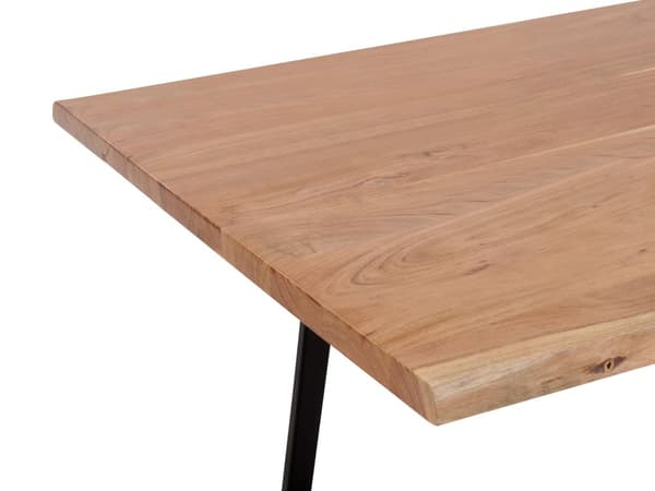 Spisebord i lys akasietre 180 x 90 cm 6-seters svart stålben Industriell