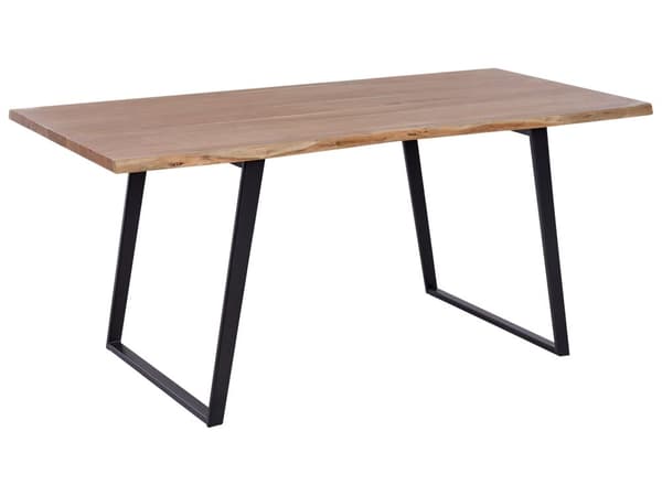 Spisebord i lys akasietre 180 x 90 cm 6-seters svart stålben Industriell