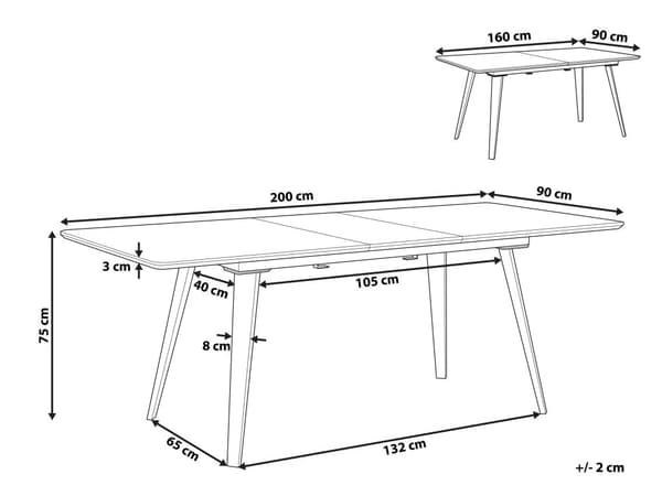 Spisebord uttrekkbart svart 160/200 x 90 cm moderne