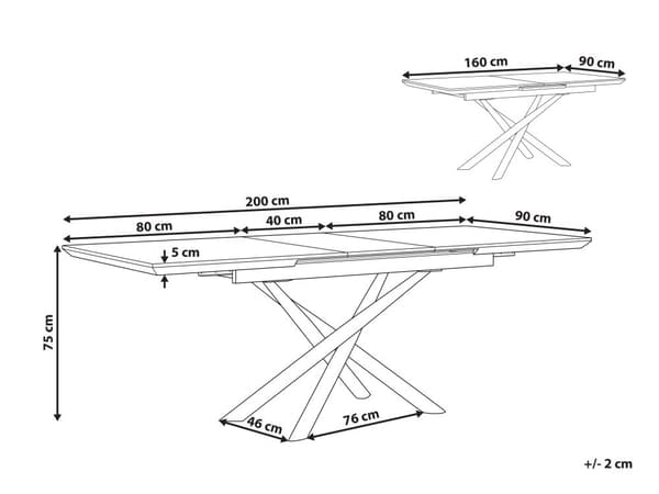 Spisebord Marmoreffekt Bordplate Hvite ben MDF Forlengelse 160/200 x 90 cm Glam Design Rektangulær