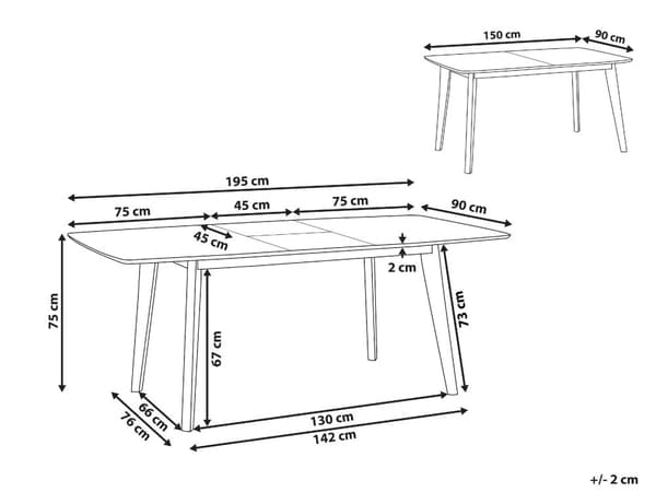 Spisebord uttrekkbart hvit 150/195 x 90 cm skandinavisk