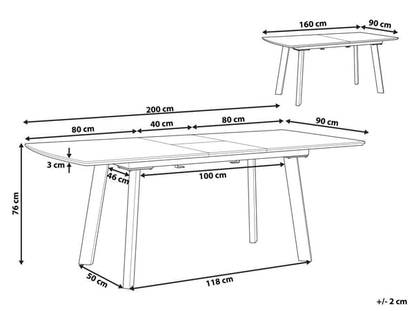 Spisebord mørkt tre svart ben uttrekkbart 160/200 cm moderne