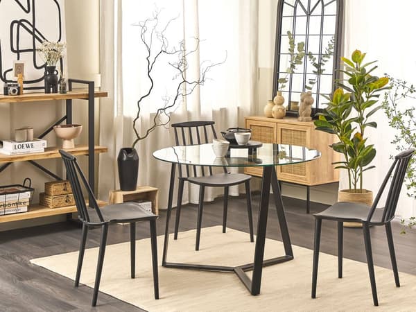 Spisebord Svart Metallben 100 cm Moderne Design Rund Herdet Glass