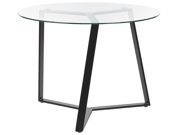 Spisebord Svart Metallben 100 cm Moderne Design Rund Herdet Glass