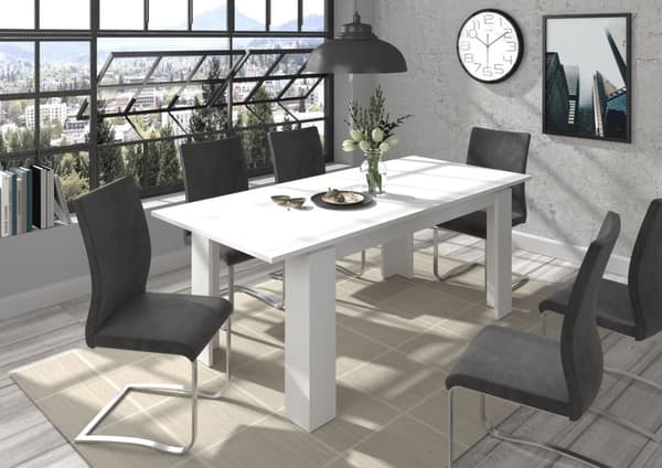 Titan spisebord 160/200 cm inkl. tillægsplade hvid.