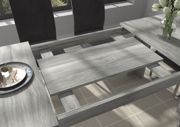 Titan spisebord 160/200 cm inkl. tilleggsplater grå.
