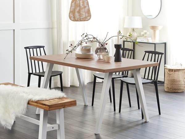 Spisebord Lyst Træ med Grå Gummiben Bordplade MDF Finer Køkkenbord