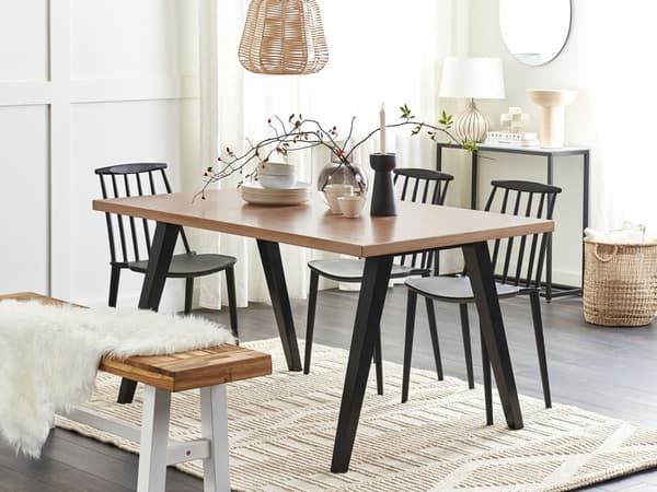 Spisebord Lyst Træ med Grå Gummiben Bordplade MDF Finer Køkkenbord