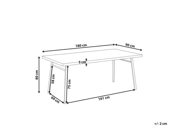 Spisebord lyst træ med sort MDF gummitræ 180 x 90 cm Rektangulært til 6 personer Traditionel spisestue