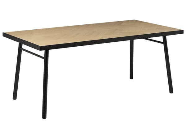 Spisebord lyst træ med sort MDF gummitræ 180 x 90 cm Rektangulært til 6 personer Traditionel spisestue