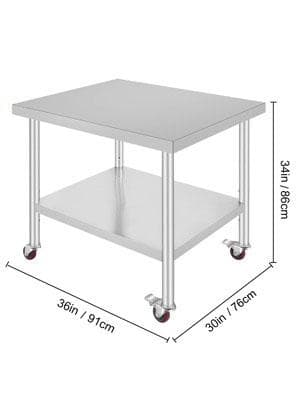 36x30 tum 160kg kapacitet Köksförberedningsbord i rostfritt stål med 4 hjul, justerbar hylla, stabil struktur, lätt att installera/flytta