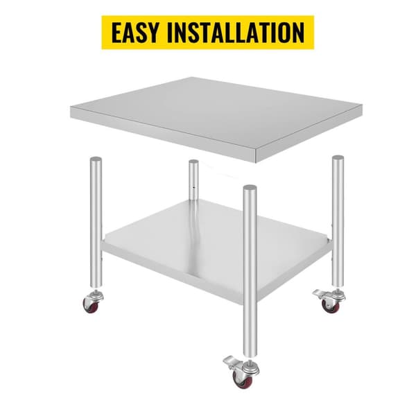 24x18 tum 150kg kapacitet Köksförberedningsbord i rostfritt stål med 4 hjul, justerbar hylla, stabil struktur, lätt att installera/flytta