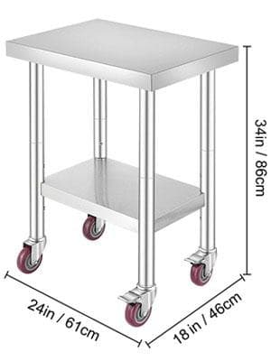 24x18 tum 150kg kapacitet Köksförberedningsbord i rostfritt stål med 4 hjul, justerbar hylla, stabil struktur, lätt att installera/flytta