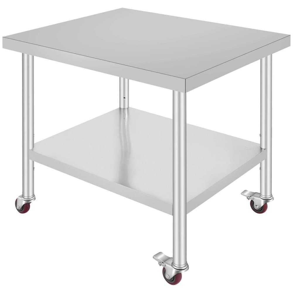 24x18 tum 150kg kapacitet Köksförberedningsbord i rostfritt stål med 4 hjul, justerbar hylla, stabil struktur, lätt att installera/flytta, brettanvänd