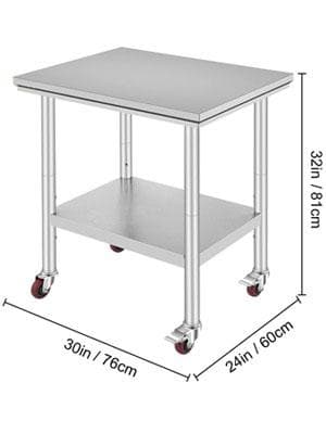 30x24 tum 130kg kapacitet Köksförberedningsbord i rostfritt stål med 4 hjul, justerbar hylla, stabil struktur, lätt att installera/flytta