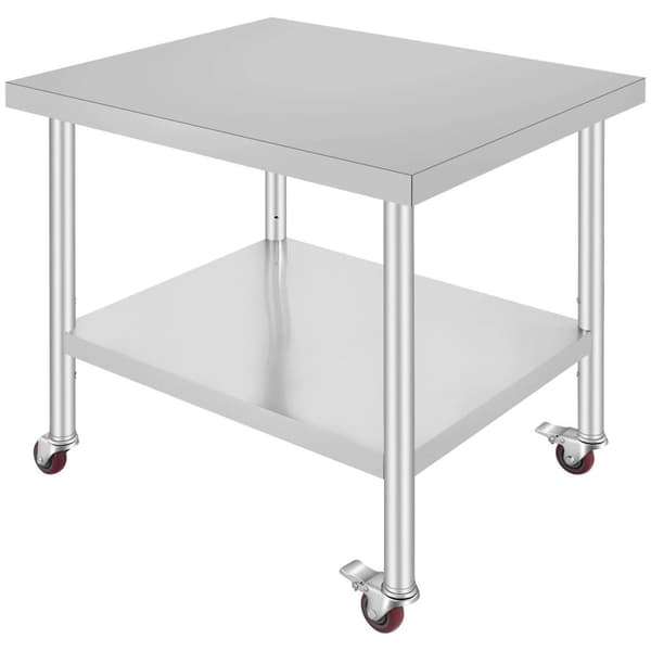 30x12 tum 150kg kapacitet Köksförberedningsbord i rostfritt stål med 4 hjul, justerbar hylla, stabil struktur, lätt att installera/flytta