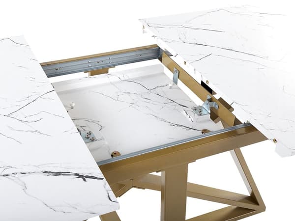 Spisebord Marmoreffekt MDF Guld Metalben 160/200 x 90 cm Udtrækkelig Top Rektangulært Moderne Design