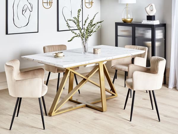 Spisebord Marmoreffekt MDF Guld Metalben 160/200 x 90 cm Udtrækkelig Top Rektangulært Moderne Design