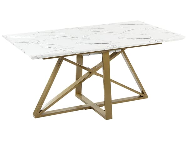 Spisebord Marmoreffekt MDF Guld Metalben 160/200 x 90 cm Udtrækkelig Top Rektangulært Moderne Design
