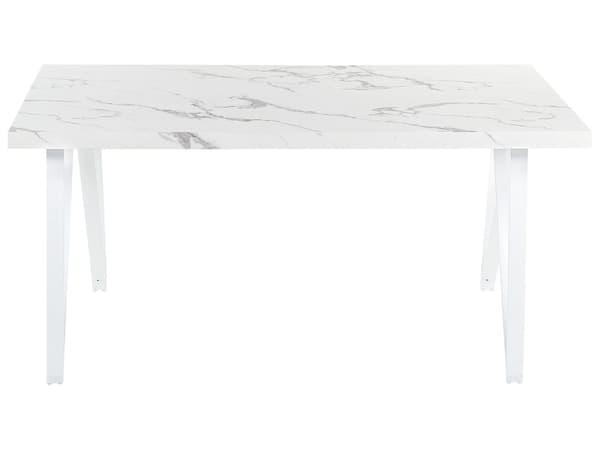 Ruokapöytä valkoinen 160 x 76 x 90 cm MDF metalli muovi marmorikuvio 6 hengen suorakulmainen moderni