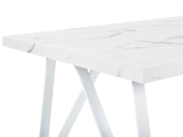 Ruokapöytä valkoinen 160 x 76 x 90 cm MDF metalli muovi marmorikuvio 6 hengen suorakulmainen moderni
