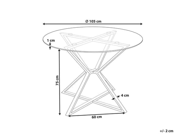 Rundt Spisebord Glas Hærdet Sølv Metal ø 105 cm 4 Personers Spisestuebord Glasplade Design Krydsben Indretning Spisestue