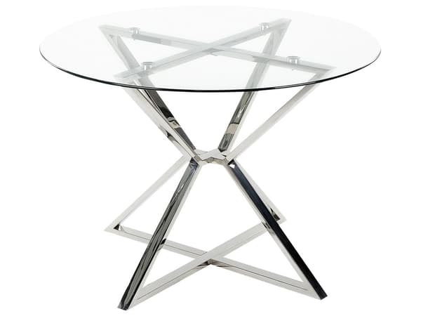 Rundt Spisebord Glas Hærdet Sølv Metal ø 105 cm 4 Personers Spisestuebord Glasplade Design Krydsben Indretning Spisestue