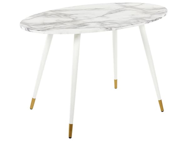 Ruokapöytä valkoinen 120 x 75 x 70 cm MDF rauta ovaali marmorikuvio neljälle moderni