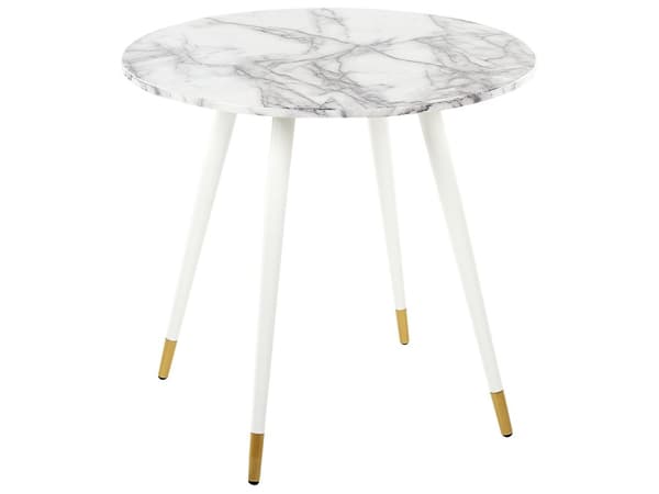 Ruokapöytä valkoinen 80 x 75 x 80 cm MDF rauta pyöreä marmorikuvio neljälle moderni
