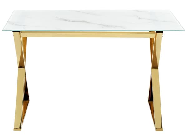 Matbord Marmorfinish och Guld Härdat Glas och Metallben Blank Finish 120 x 70 cm Rektangulär Glamourös Design