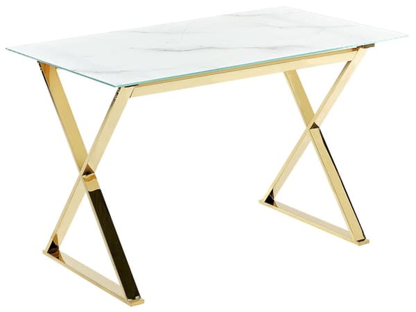 Matbord Marmorfinish och Guld Härdat Glas och Metallben Blank Finish 120 x 70 cm Rektangulär Glamourös Design