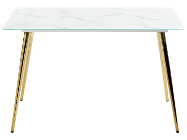 Matbord Marmorfinish och Guld Härdat Glas och Rostfritt Stål Blank finish 120 x 70 cm Rektangulärt Glam Design Kök Matsal