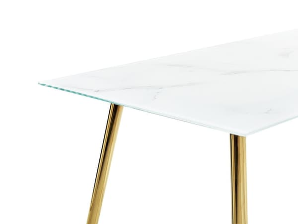 Matbord Marmorfinish och Guld Härdat Glas och Rostfritt Stål Blank finish 120 x 70 cm Rektangulärt Glam Design Kök Matsal