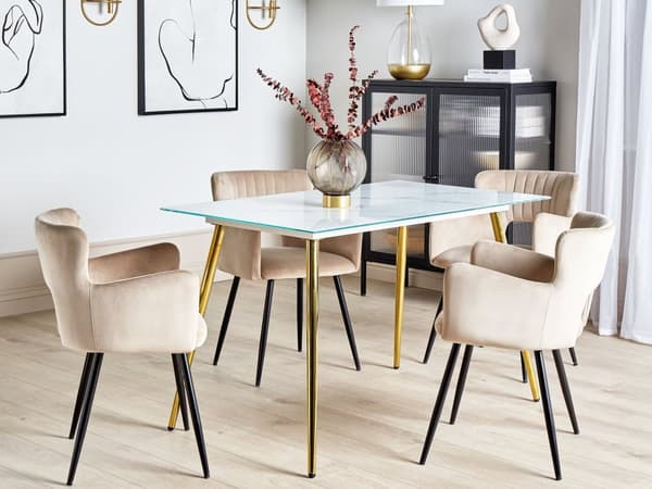 Matbord Marmorfinish och Guld Härdat Glas och Rostfritt Stål Blank finish 120 x 70 cm Rektangulärt Glam Design Kök Matsal