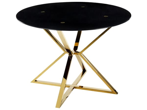 Matbord Svart Guld Genomskinligt och Härdat Glas Metallben ⌀ 105 cm Blank Finish Rektangulär Glamourös Design Kök Matsal
